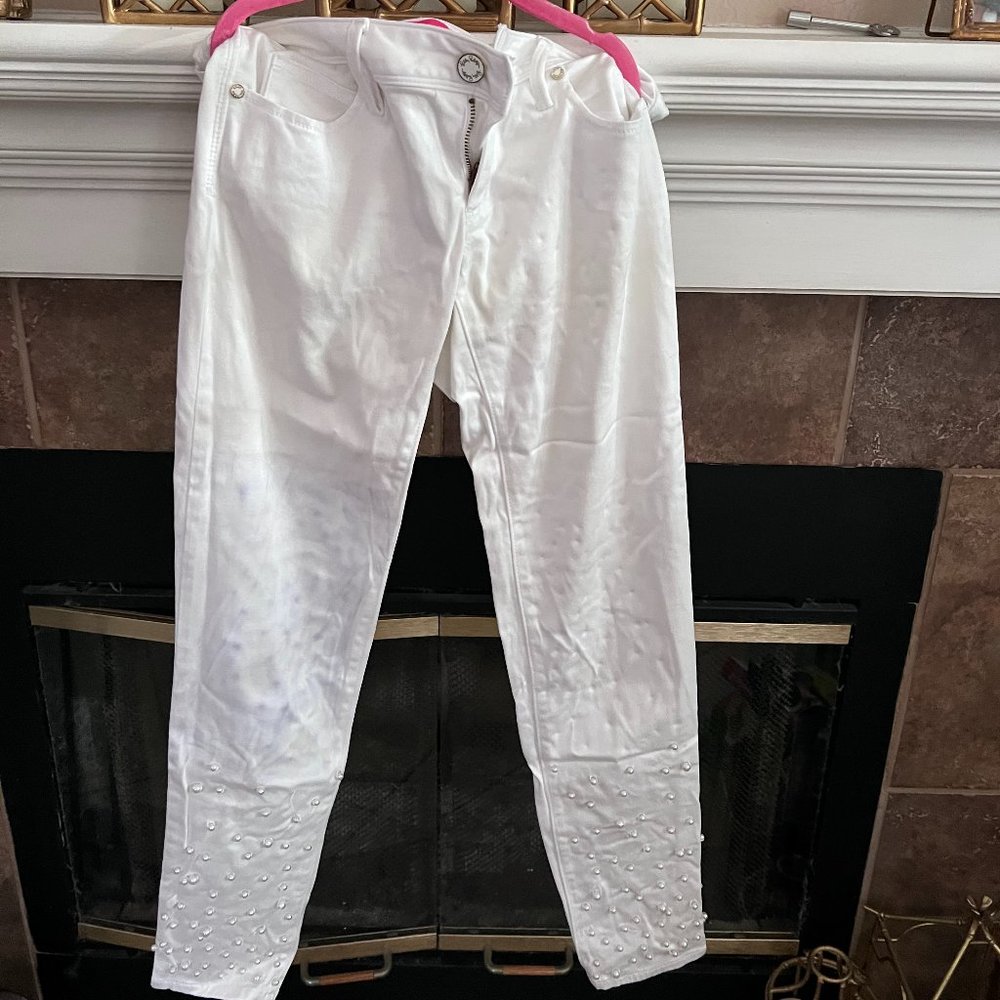 Size 00 Lilly Pulitzer White Jeans with Pearl Detail